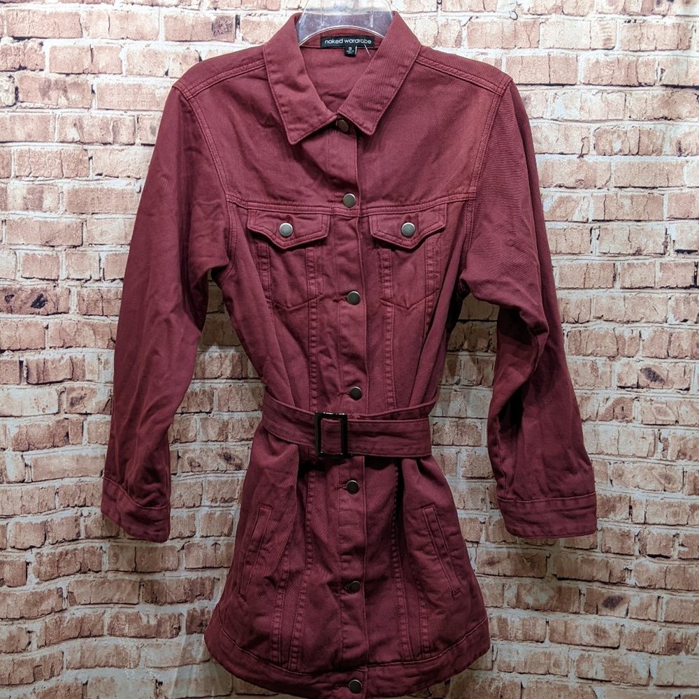 Naked Wardrobe Jacket Long Jean Dress with Belt Size Small